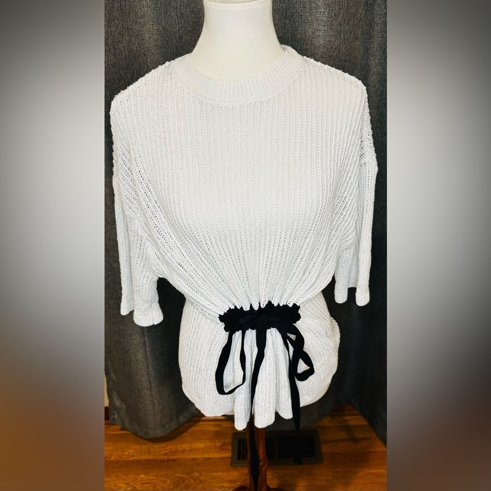 ZARA White Knit Cinch-Waist Sweater 🖤 Womens Size Medium